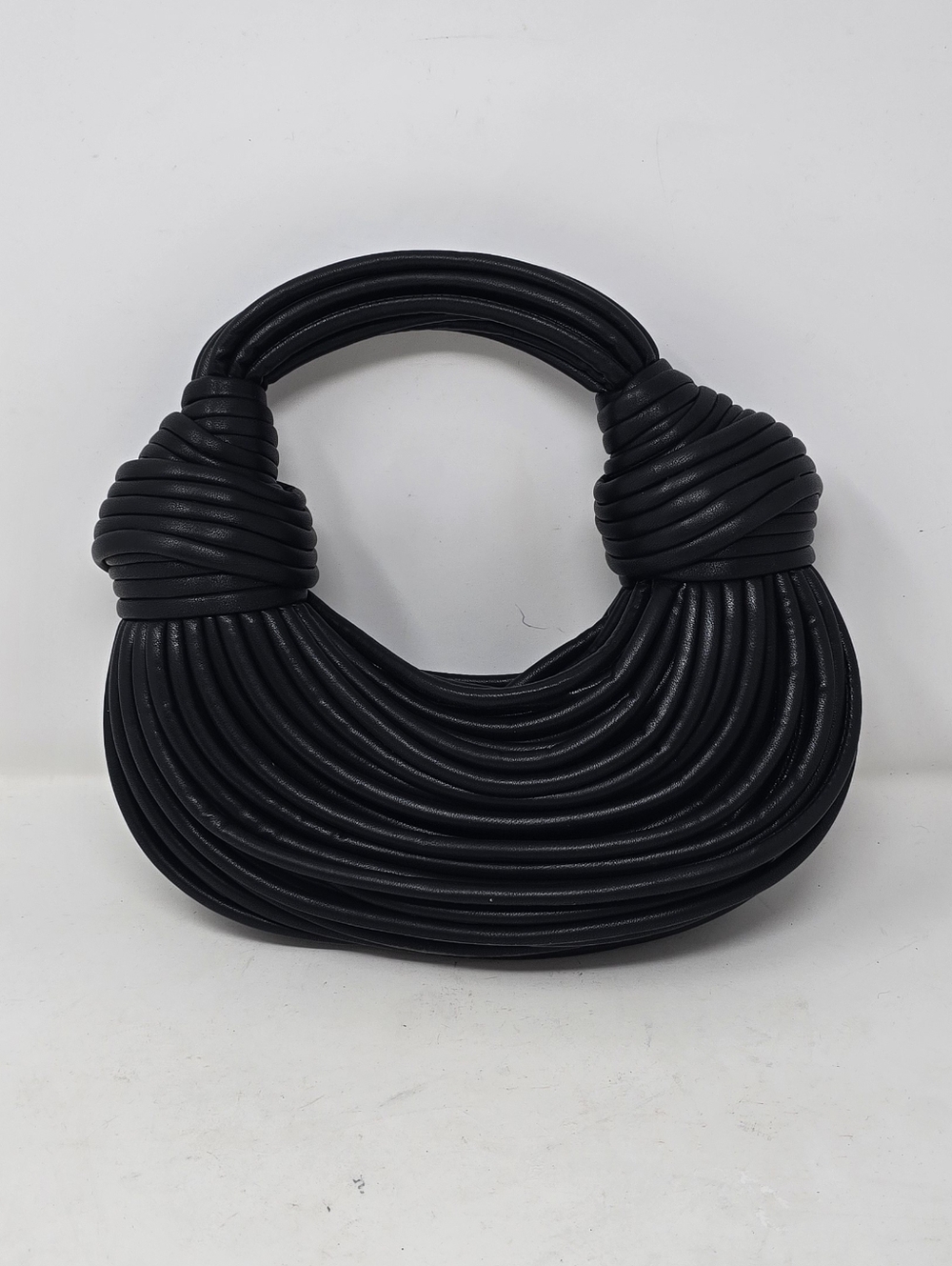 Tiffany & Fred Paris women black smooth leather string bag clutch boho, chic - Picture 2 of 7